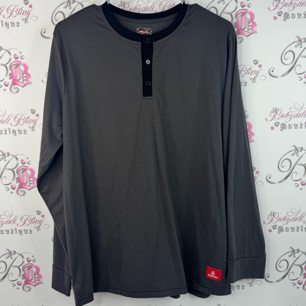 Emirates long sleeve buttons plane flying Classic Black Long Sleeve Henley